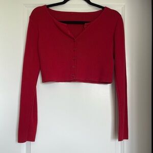 Red Women's Cropped Cardigan